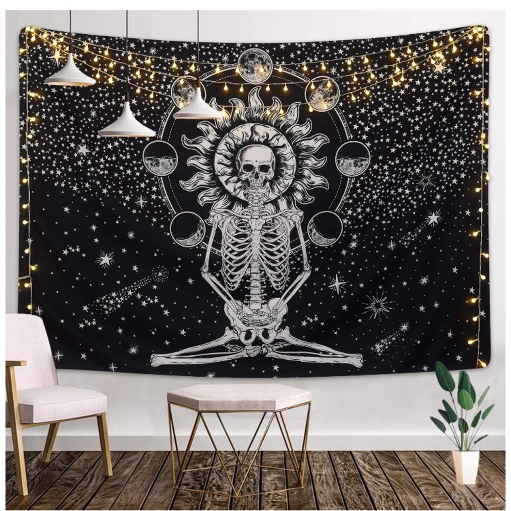 Boho Meditating Skeleton Sun/Moon Phase Tapestry - Picture 6 of 7